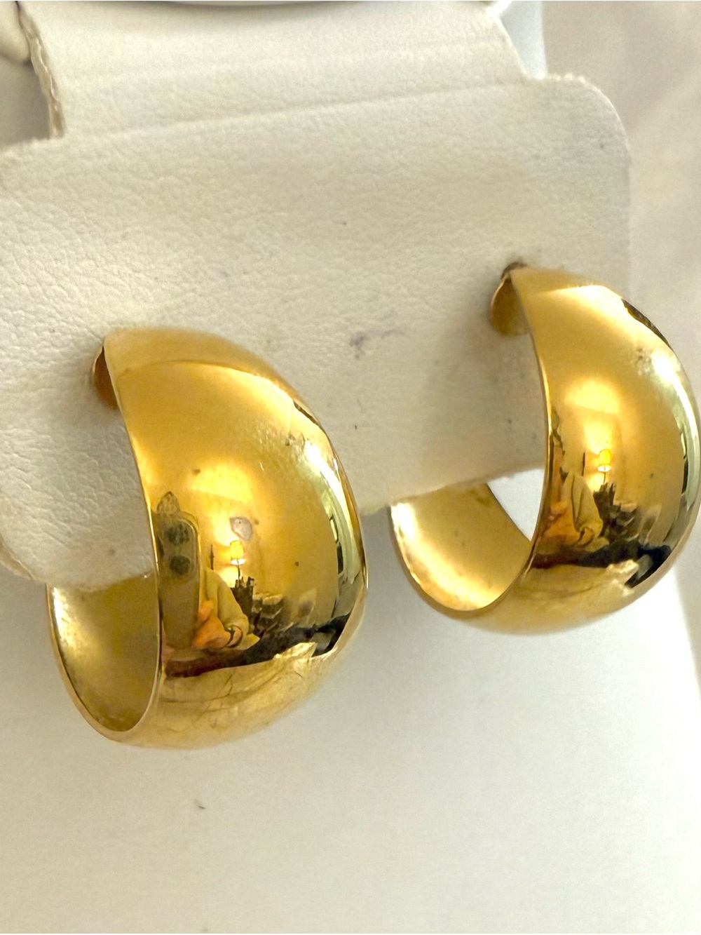 Gold Tone Wide Chunky Hoop Earrings Polished Domed Statement Pierced
